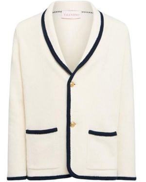 Valentino Wool Cotton Cardigan Blazer - Natural