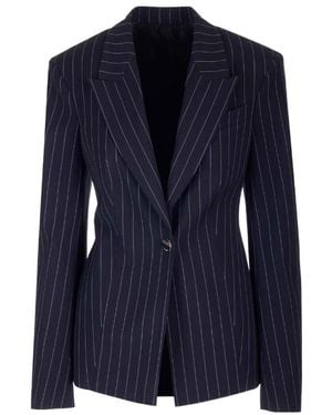 The Attico The Single Breasted Striped Tailored Blazer - Blue