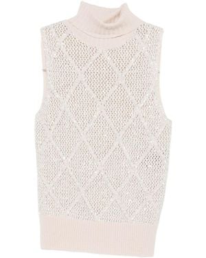 D.exterior Sequin Lattice Sweater - White
