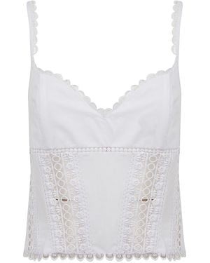 Charo Ruiz Ibiza Smocked Lace Trim Top - White