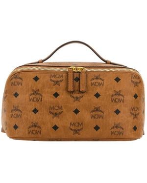 MCM Ottomar Logo Printed Medium Wash Bag - Brown