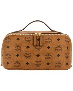 MCM Ottomar Logo Printed Medium Wash Bag - Brown