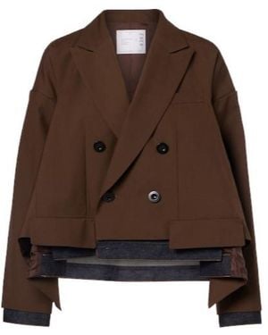 Sacai Loose Short Coat - Brown