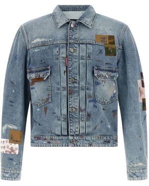 DSquared² Rebel Patchwork Denim Jacket - Blue