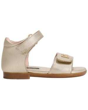 Dolce & Gabbana Laminated Nappa Leather Logo Sandal - Metallic
