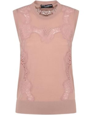 Dolce & Gabbana Lace Detailed Knitted Vest - Pink