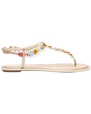 Rene Caovilla Round Toe Flat Sandals - Natural