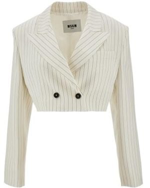 MSGM Pinstripe-Pattern Cropped Blazer - White