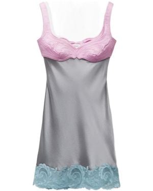 Versace Lace-Trim Silk Cady Satin Mini Dress - Purple