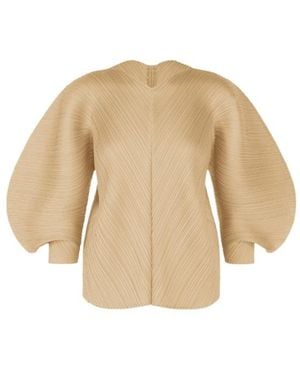 Pleats Please Issey Miyake Pleats Please Issey Miyake Pleated Balloon-Sleeve Top - Natural