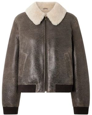FRAME The Shrunken Cropped Shearling Jacket - Brown