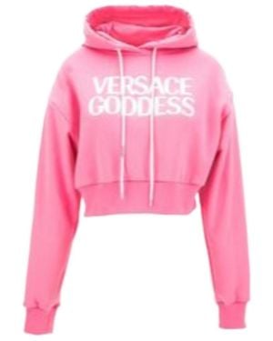 Versace Goddess Printed Drawstring Hoodie - Pink