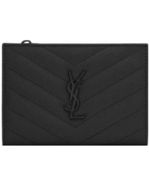 Saint Laurent Monogram Fragments Zipped Cardholder - Black
