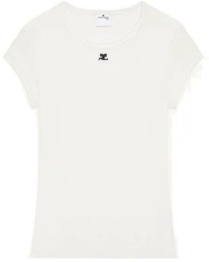 Courreges Logo-Embroidery Crew-Neck T-Shirt - White