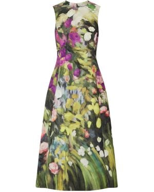 Oscar de la Renta Floral-Print Faille Midi Dress - Green