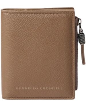 Brunello Cucinelli Small Zip-Pocket Leather Wallet - Brown