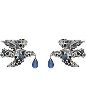 Saint Laurent Rhinestone Dove Earrings Carrying A Resin Drop Pendant - White