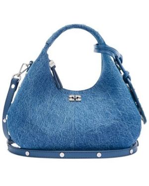 Ganni Mini Hobo Bag With Studs - Blue