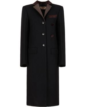 Marni Wool Felt Coat With Leather Details - Black