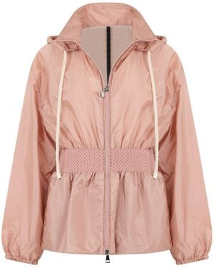 Moncler Hooded Smocked-Waist Jacket - Pink