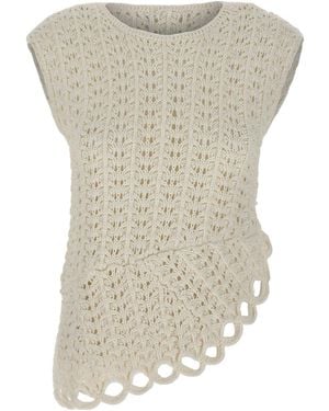 Loulou de Saison Saez Ruffled Crochet Top - Grey