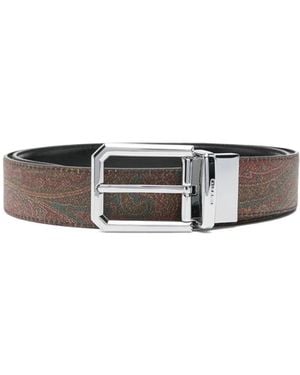 Etro Paisley-Print Leather Belt - White