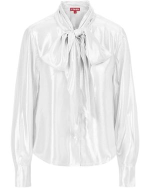 STAUD Bow Detailed Glitter Blouse - White