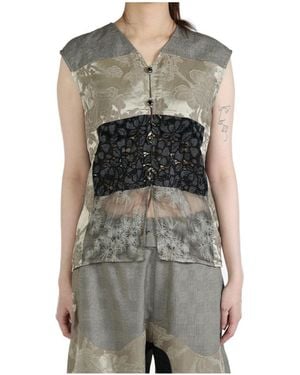 Commun's Printed Patchwork Vest - Grey