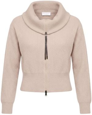 Brunello Cucinelli Solid-Color Cashmere Knit Top - Natural