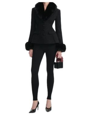Self-Portrait Tailored Boucle Fur Jacket - Black