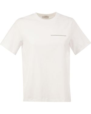 Peserico Stretch Cotton T-Shirt With Punto Luce Chest Pocket Detail - White