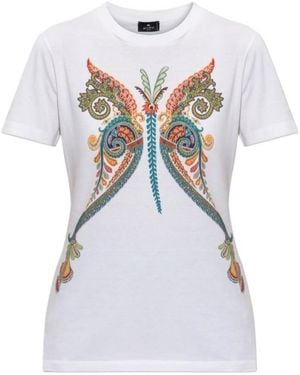 Etro Colorful Patterned Crew Neck Short-Sleeved T-Shirt - White