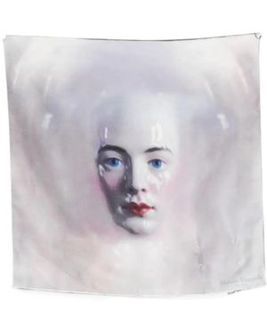 Maison Margiela Four Stitches Portrait-Print Scarf - White