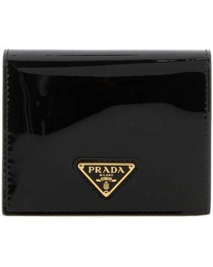 Prada Logo Plaque Bi-Fold Wallet - Black
