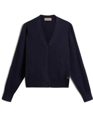 Woolrich V-Neck Ribbed Cardigan - Blue