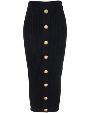 Balmain Skirt With Logo Buttons And Zip Closure - Black