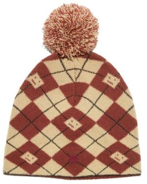 Acne Studios Pompom-Detail Checked Beanie - Brown