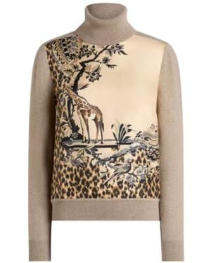 Etro Wool-Blend Turtleneck Jumper With Placed Animal And Paisley Print - White