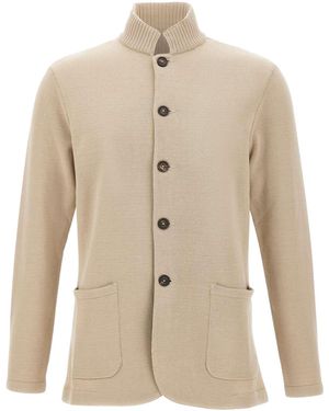 Eleventy Ribbed Collar Buttoned Cardigan - Natural