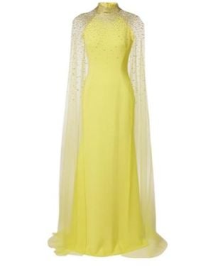 Jenny Packham Limelight Caped Embellished Gown - Yellow