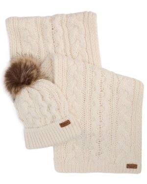 Barbour Cable-Knit Scarf And Beanie Hat Set - White