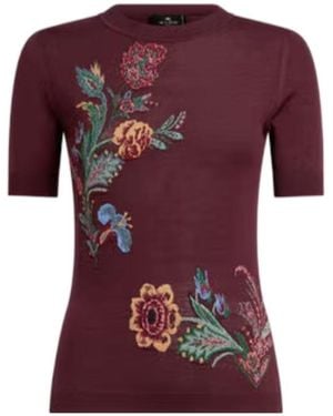 Etro Floral Jacquard Crewneck Top - Red