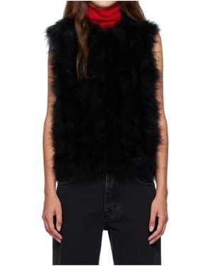 Yves Salomon Cropped Feather Vest - Black
