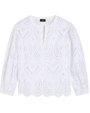 Etro Open-Embroidery Cotton-Blend Blouse - White