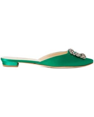 Manolo Blahnik Hangisi Buckle Embellished Muller Shoes - Green