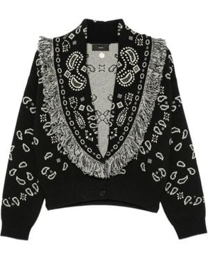 Alanui Paisley-Jacquard Fringed Cardigan - Black