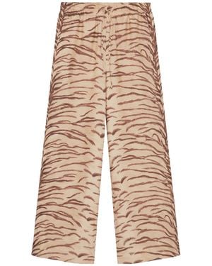 Stella McCartney Tiger Print Silk Pants - Natural