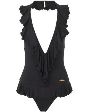 Chloé Ruffled V-Neck One-Piece Swimsuit - Black