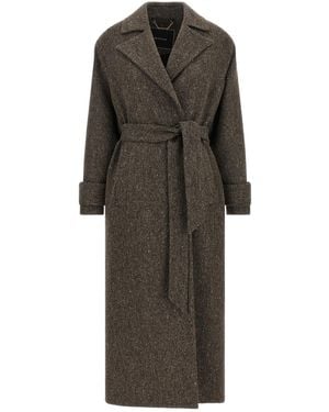 Kiton Belted Chevron Coat - Gray