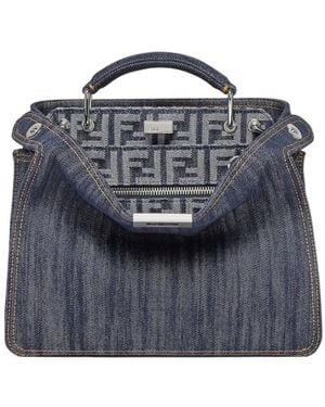 Fendi Peekaboo Iseeu Mini Denim Tote Bag - Blue